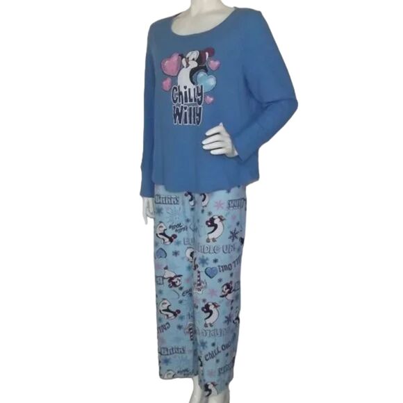 CHILLY WILLY Pajama set, 2X/XL, Waffle/Thermal, 2 pc, Blue, Pants/Top Drawstring - Picture 3 of 12